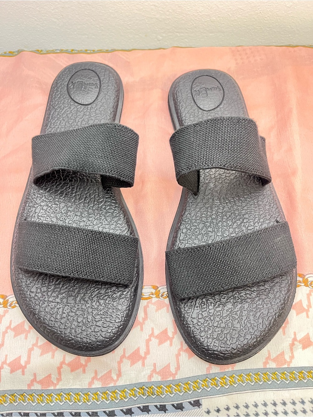 Sanuk Black Dual-Strap Slide Sandals for Women